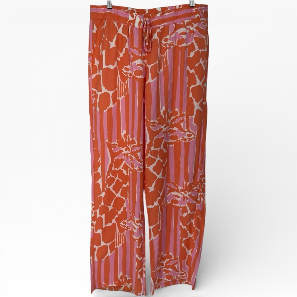 Lilly Pulitzer for Target High Rise Wide Leg Pants Orange Pink Floral Giraffe M